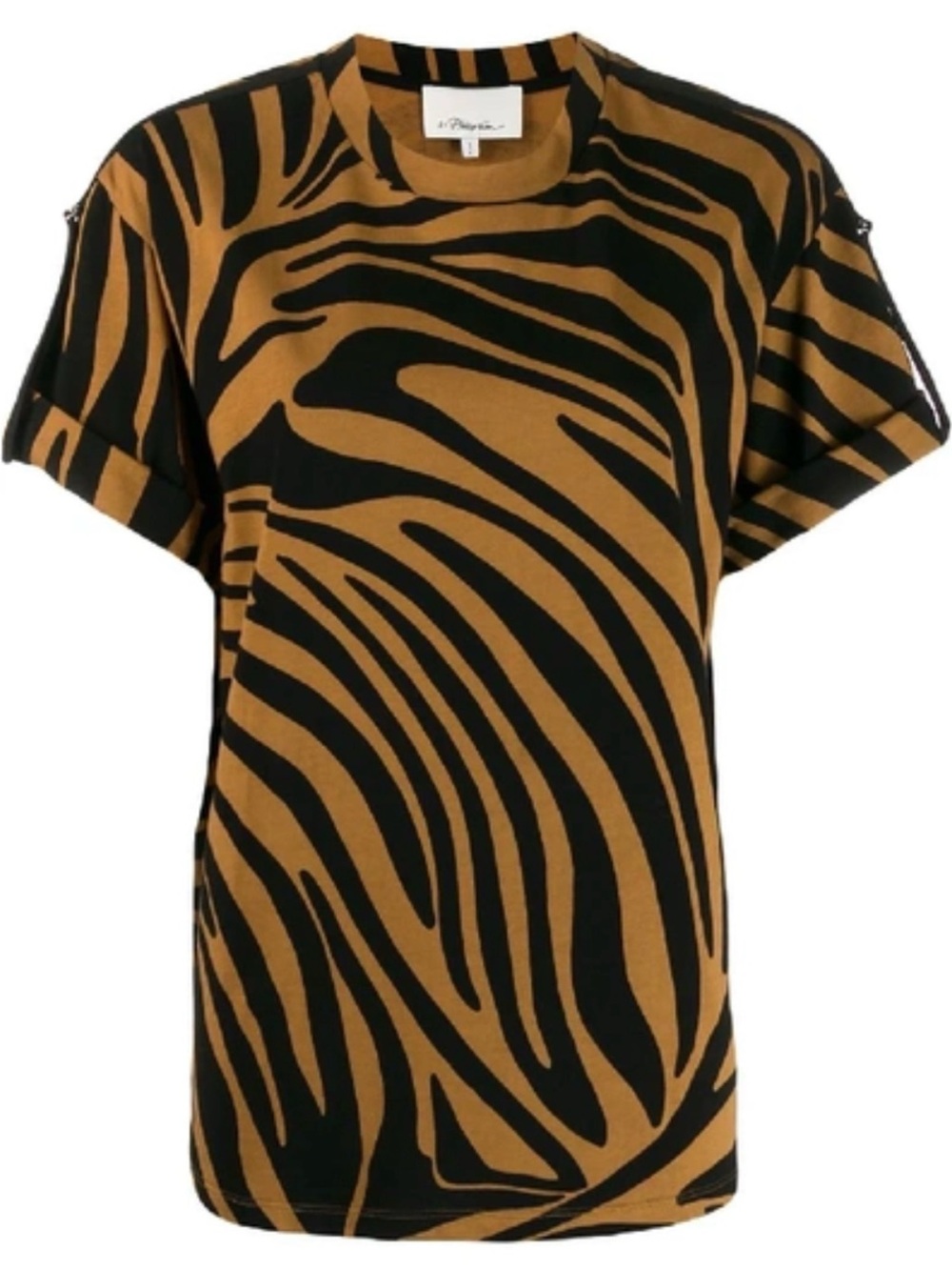 3.1 Phillip Lim Black & Brown Tiger Striped Crew Neck Top size Small
